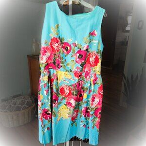 Leslie Fay Blue Pink Red Yellow Green Black Floral Midi Dress Women 14